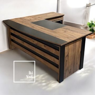 Rodos 180 cm L Model Sümenli Ofis Makam Yönetici Masası Büro Mobilyaları Çalışma Masası