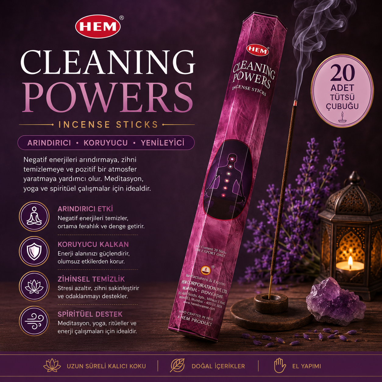HEM Cleaning Powers Tütsü Çubuk Tütsü 20 Adet Arındırıcı Aromalı Tütsü Aromatik Tütsü Aromatik Koku