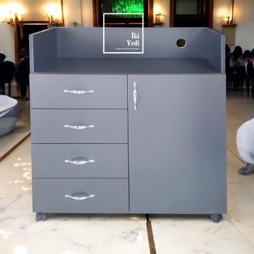 Compagnon Antrasit Gri Servant Dolabı Cafe Restoran Mobilyaları Dolap Adisyon Fiş Toplama Kasa Bankosu Frenli Tekerlekli