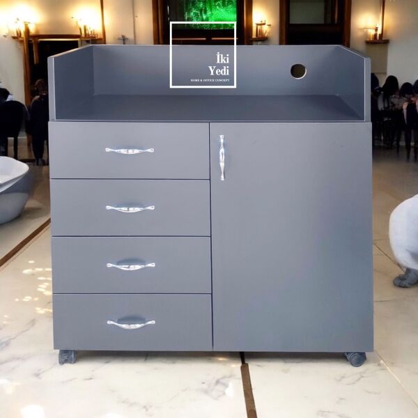 Compagnon Antrasit Gri Servant Dolabı Cafe Restoran Mobilyaları Dolap Adisyon Fiş Toplama Kasa Bankosu Frenli Tekerlekli