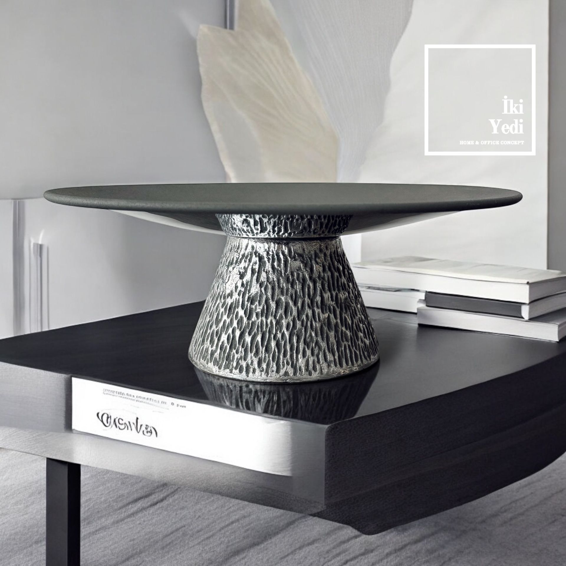 Della 77-2 Alüminyum Döküm Dekoratif Kase, 31×12 cm İkramlık Tabak, Yeni Ev Ofis Hediyelik Obje