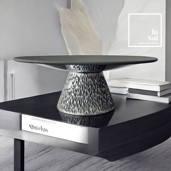 Della 77-2 Alüminyum Döküm Dekoratif Kase, 31×12 cm İkramlık Tabak, Yeni Ev Ofis Hediyelik Obje