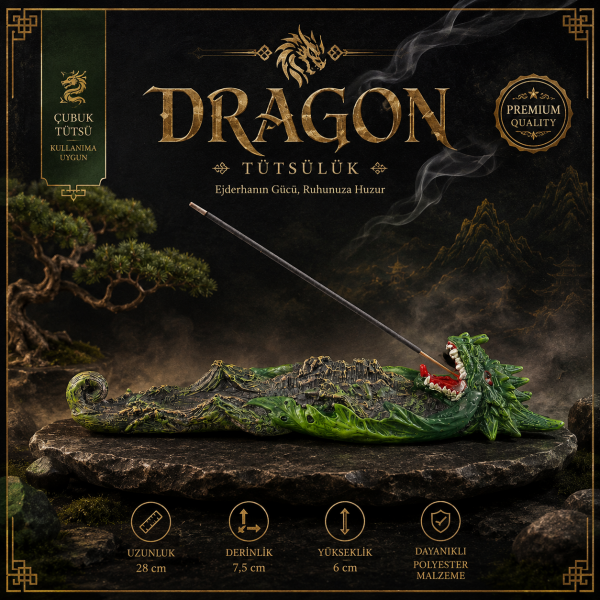 Dragon Yeşil Ejderha Tütsülük Çubuk Tütsü Kayık Standı Otantik Hediyelik Dekoratif Ev Aksesuarı