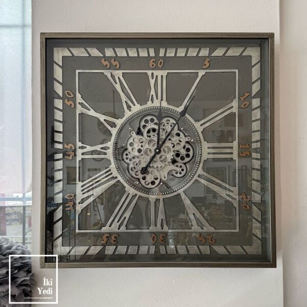 Karvitz 80 cm Ayaklı Çarklı Saat, Döner Mekanik Metal Saat, Lüks Ev Ofis Hediyesi Dekoratif Obje