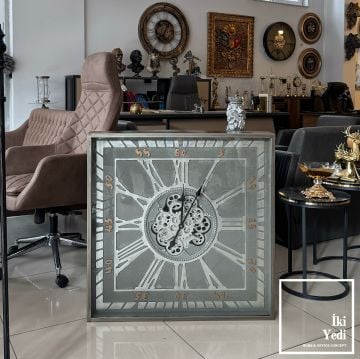 Karvitz 80 cm Ayaklı Çarklı Saat, Döner Mekanik Metal Saat, Lüks Ev Ofis Hediyesi Dekoratif Obje