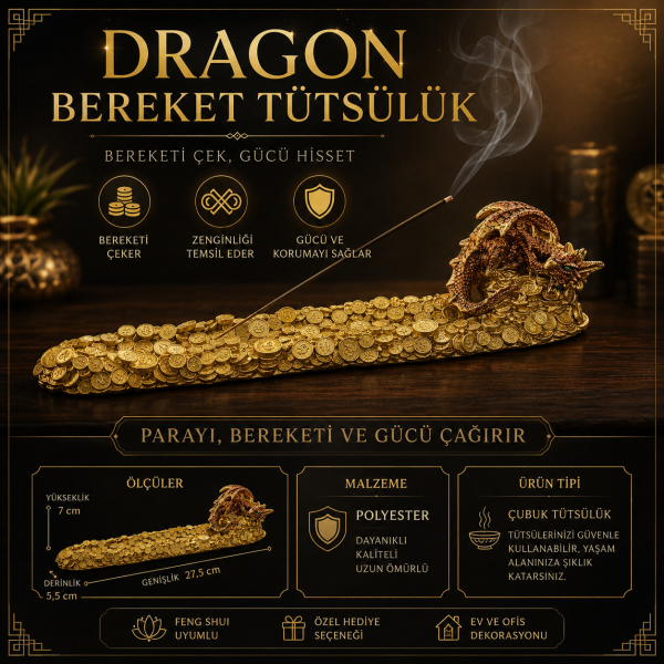 Dragon Bereket Tütsülük Ejderha Figürlü Çubuk Tütsü Parası Bolluk Para Bereket Enerjili Aksesuar