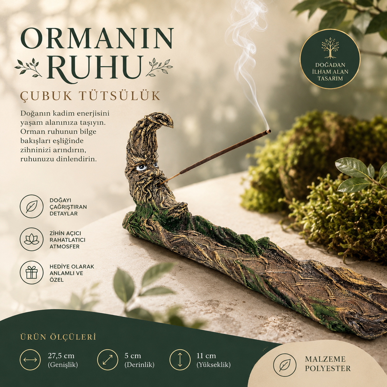 Ormanın Ruhu Çubuk Tütsülük - Özel Tasarım Ağaç Adam Temalı Dekoratif Mistik Meditasyon Tütsülüğü