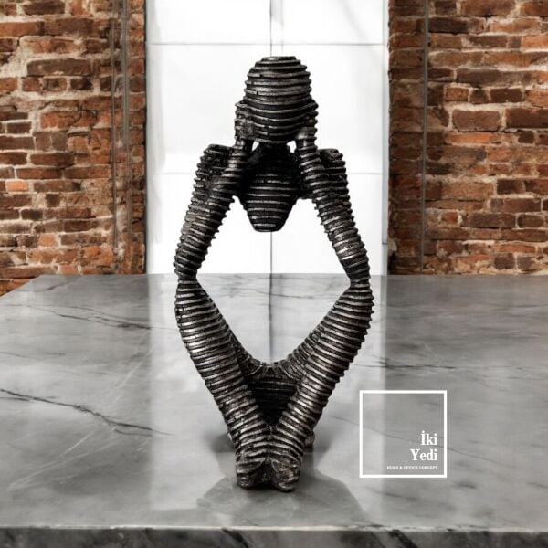 Fringe 77-3 Siyah Gri Renk Tonu İnsan Figürü Dekor Hediyelik Obje Ev Ofis Büro Dekorasyonu Biblo