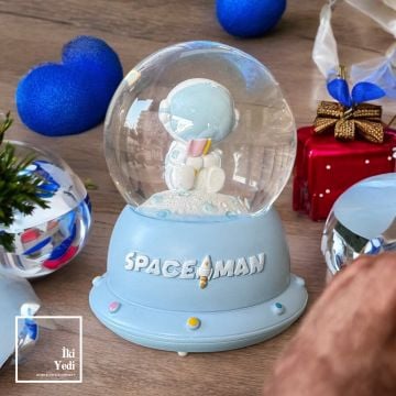 Spaceman Uzay Yıldızlar ve Astronot Tema Işıklı Kar Küresi Yılbaşı Konsept Hediyelik Eşyalar Objeler