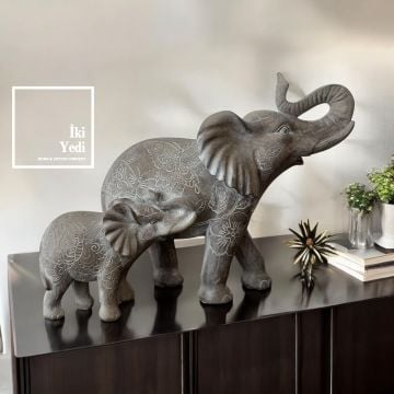 Palo 77-1 Yavrulu Fil Heykeli Dekoratif Obje Anlamlı Hediyelik Eşya Ev Hediyesi Bereket Ofis Dekor