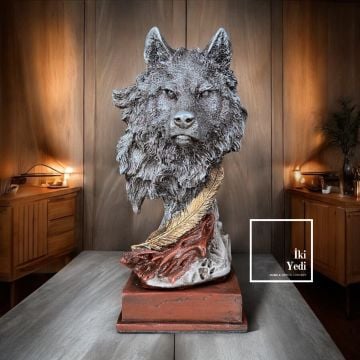 Winter Wolf Kurt Kafası Büst Heykeli Kültürel Tema Hediyelik Eşyalar Ofis Hediyesi Dekoratif Obje