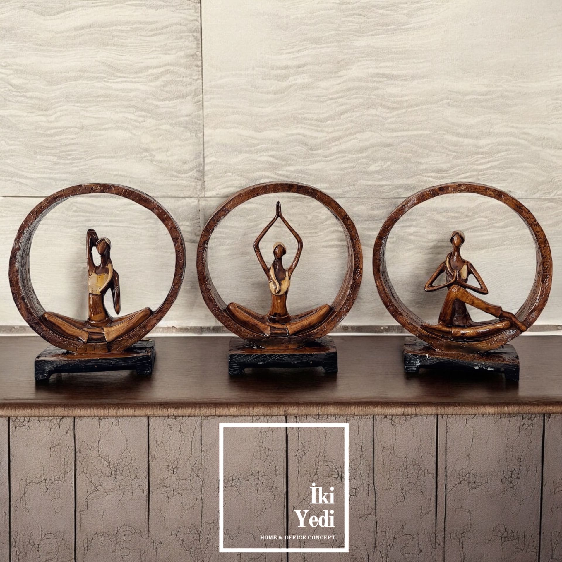 Yoga Yapan Kadınlar 3'lü Dekoratif Obje Seti Meditasyon Dekoru Hediyelik Eşyalar Ev Ofis Egzersiz Spor Konsept