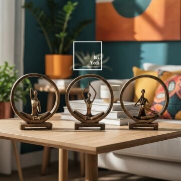 Yoga Yapan Kadınlar 3'lü Dekoratif Obje Seti Meditasyon Dekoru Ev Ofis Egzersiz Spor Konsept Hediye