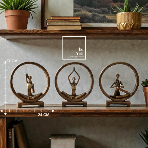 Yoga Yapan Kadınlar 3'lü Dekoratif Obje Seti Meditasyon Dekoru Ev Ofis Egzersiz Spor Konsept Hediye