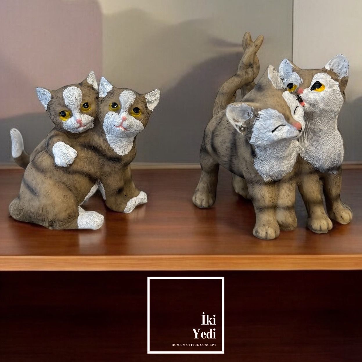 Minicat 77-2 Küçük 2'li Kedi Dekoru Dekoratif Obje Hayvan Biblo Ev Ofis Dekor Veteriner Petshop