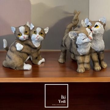Minicat 77-2 Küçük 2'li Kedi Dekoru Dekoratif Obje Hayvan Biblo Ev Ofis Dekor Veteriner Petshop