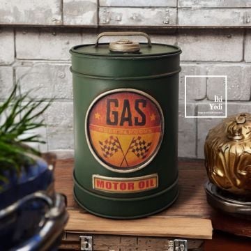 Yeşil Metal Yakıt Bidonu Kumbara Dekoratif Retro Kumbara, Vintage Obje, Hediyelik Ev Ofis Aksesuarı