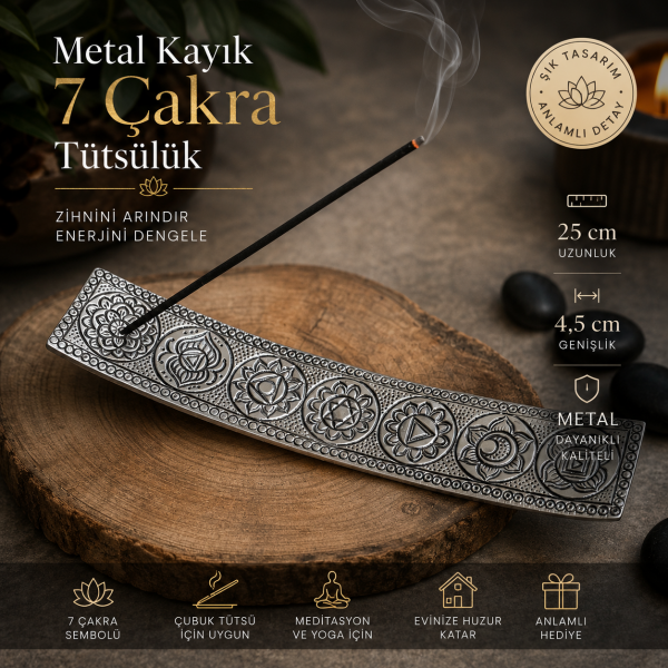 7 Çakra Metal Tütsülük Kayık Model Çubuk Tütsü Standı Meditasyon Yoga Dekoratif Ev Hediyesi