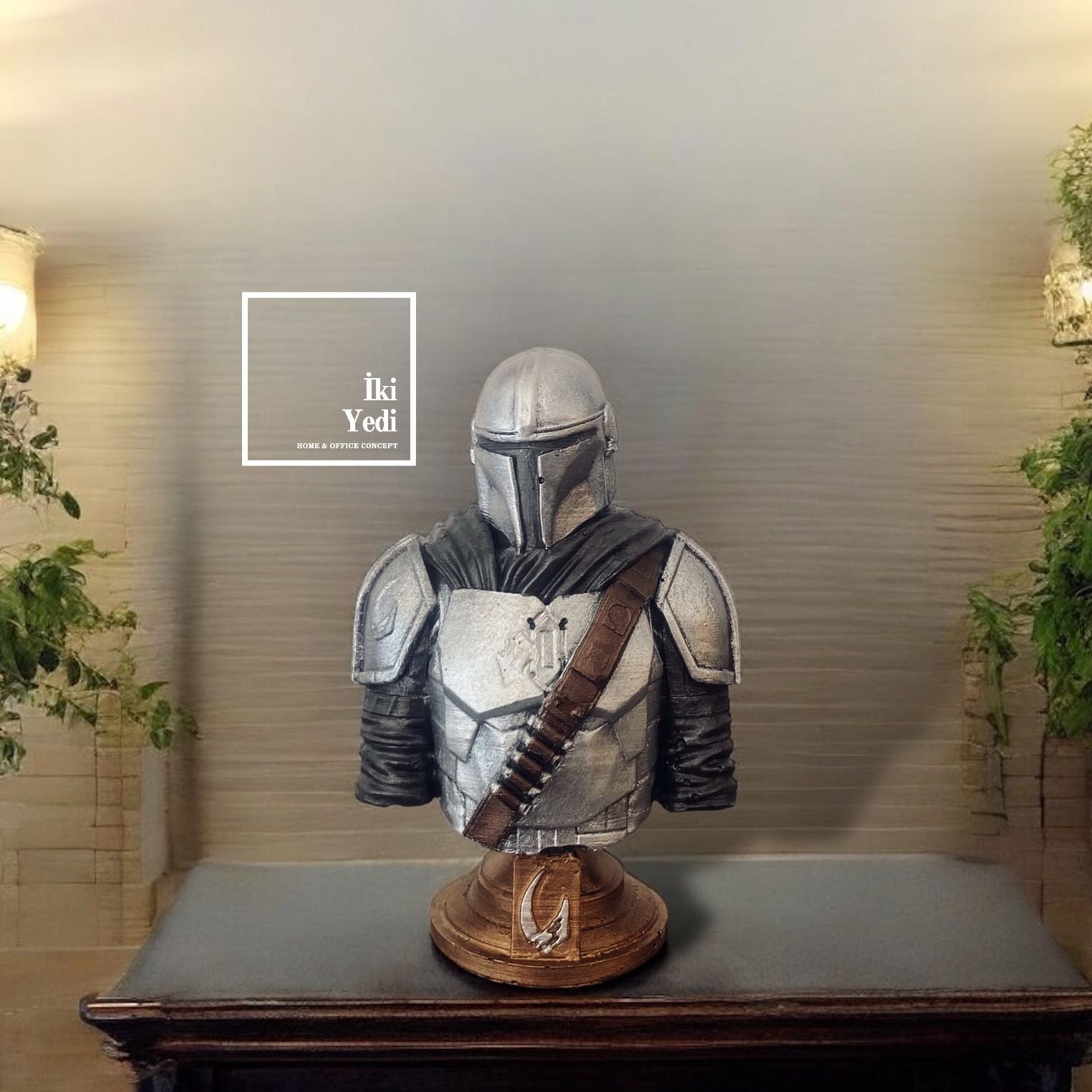 Mini Mandalorian Büst Biblosu Dekoratif Obje Star Wars Temalı Dekorasyon Savaşçı Tarih Konsepti