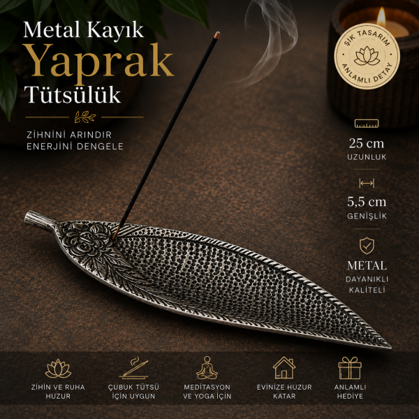 Metal Yaprak Kayık Tütsülük Çubuk Tütsü Yakma Standı Dekoratif Ev Ofis Hediyelik