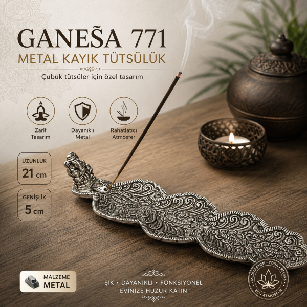 Ganeşa 771 Figürlü Metal Kayık Tütsülük Çubuk Tütsü Standı Dekoratif Ev Yoga Hediyesi