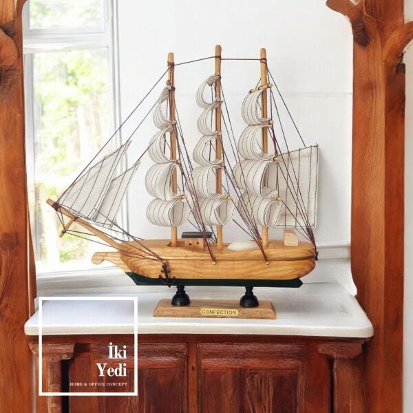 Little Robinson 30 cm Ahşap Gemi Maketi Yelkenli Obje Denizcilik Dekorasyon Ürünleri Yaz Konsept