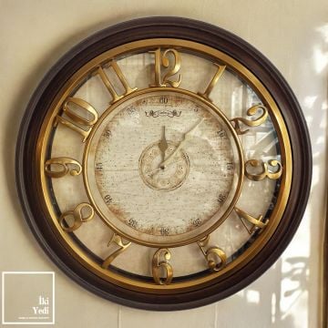 Cortes 45 cm Duvar Saati Ceviz Kahverengi Gold Renk Dekoratif Saat Ev Ofis Duvar Dekorasyonu