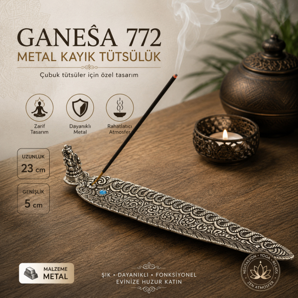 Ganeşa 772 Metal Kayık Tütsülük Çubuk Tütsü Yakma Standı Dekoratif Ev Ofis Hediyesi