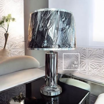 Crooj Krom Gri Siyah Abajur Masa Lambası Aydınlatma Dekorasyonu Ev Hediyesi Ofis Hediyelik Eşyalar Metalik