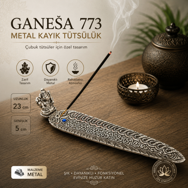Ganeşa 773 Figürlü Metal Kayık Tütsülük Çubuk Tütsü Standı Meditasyon Yoga Hediyesi