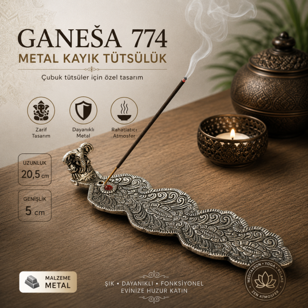 Ganeşa 774 Metal Tütsülük Çubuk Tütsü Yakma Standı Dekoratif Ev Ofis Yoga Hediyesi