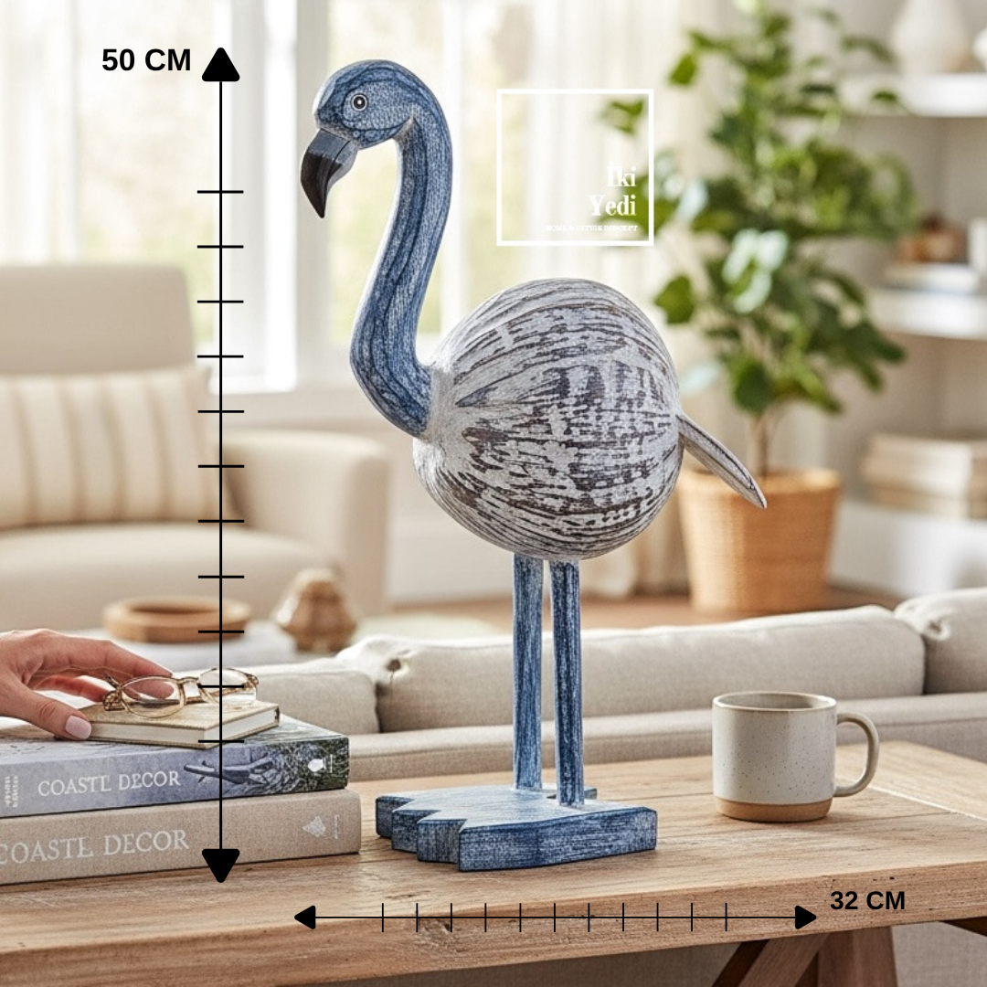 Flamingo Dekoru 50 cm Ahşap Mavi Dekoratif Obje Otantik Ev Hediyesi Dekorasyon Ürünleri Ofis Hediye