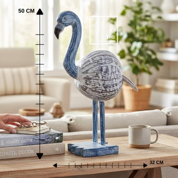 Flamingo Dekoru 50 cm Ahşap Mavi Dekoratif Obje Otantik Ev Hediyesi Dekorasyon Ürünleri Ofis Hediye
