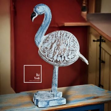 Flamingo Dekoru 49 cm Ahşap Mavi Dekoratif Obje Otantik Ev Hediyesi Dekorasyon Ürünleri Ofis Hediye