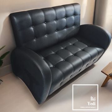Argent Düğmeli İkili Kanepe 2 Kişilik Koltuk Ofis Bekleme Koltuğu Büro Misafir Dinlenme Salonu Makam Odası Mobilyası Önü