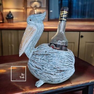 Pelikan Dekoru Ahşap Şaraplık Mavi Dekoratif Obje Otantik Ev Hediyesi Dekorasyon Ürünleri Ofis Hediyelik Eşyalar