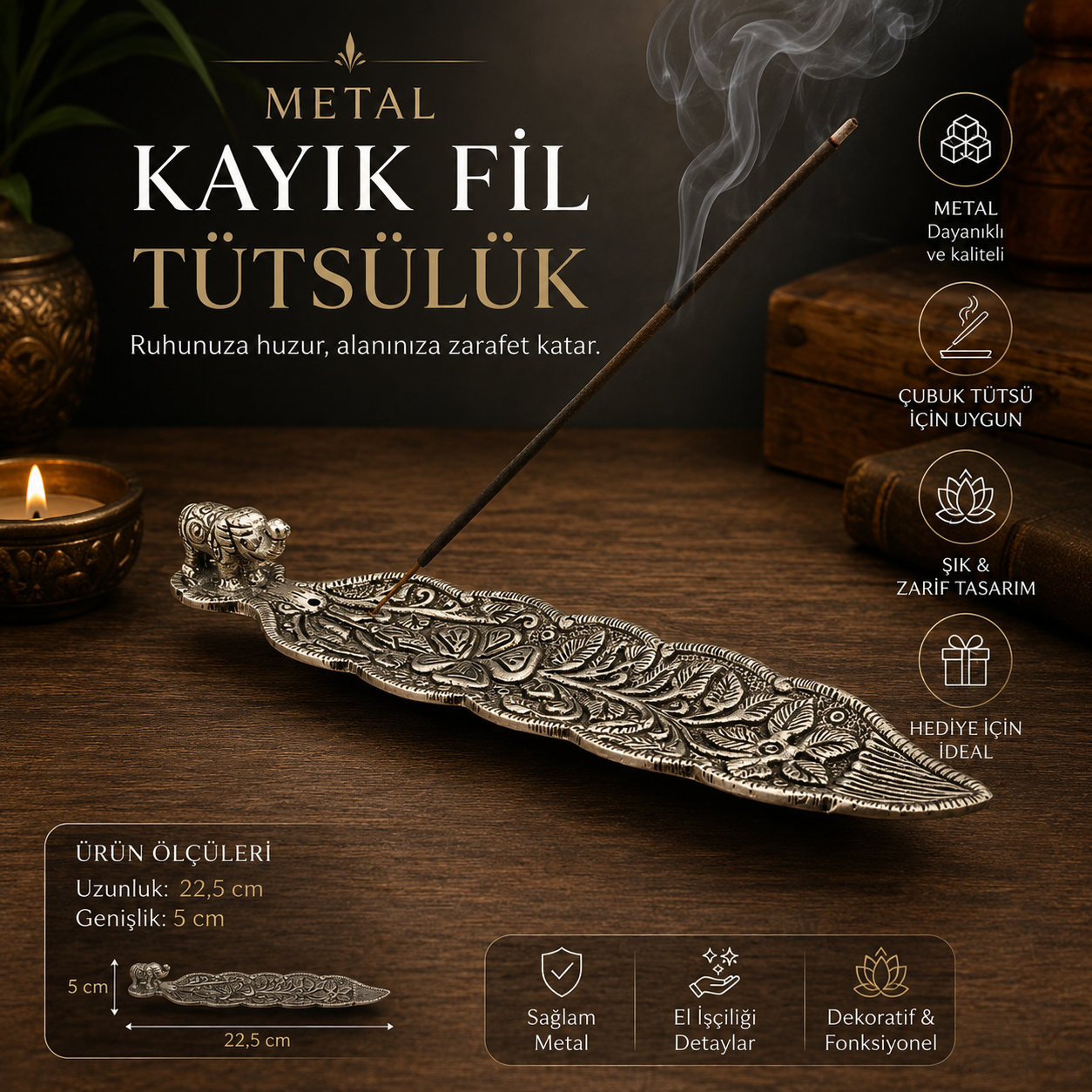 Metal Fil Figürlü Kayık Tütsülük Çubuk Tütsü Yakma Standı Dekoratif Ev Ofis Hediyesi