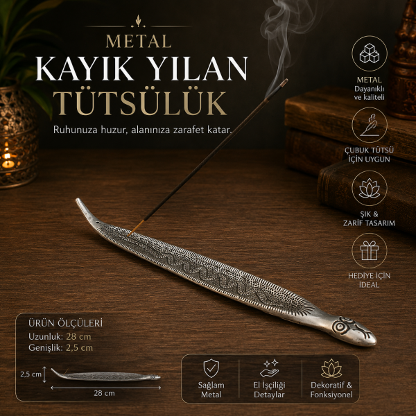 Metal Yılan Figürlü Kayık Tütsülük Çubuk Tütsü Yakma Standı Dekoratif Ev Ofis Hediyelik