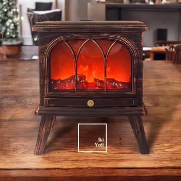 Schende 77‑1 Bronz Eskitme LED Şömine Lambası, Dekoratif Gece Masa Lambası, Ofis Ev Hediyesi