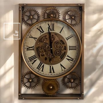 Schubert 65 cm Döner Çarklı Duvar Saati Bronz Renk Mekanik Saat Ev Ofis Hediyesi Dekoratif Saat
