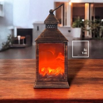 Schende 77-2 Bronz Eskitme LED Şömine Lambası, Dekoratif Gece Masa Lambası, Ofis Ev Hediyesi