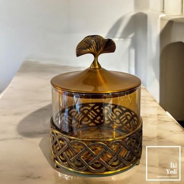 Jasper 77-2 Metal Kapaklı Cam Kase – Dekoratif İkramlık, Lüks Ev & Ofis Hediyesi Obje