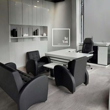 Hausser 180 cm Spor Model Ofis Mobilyası Takımı Yönetici Koltuklu Makam Masası Seti Büro Mobilyaları Patron Modern