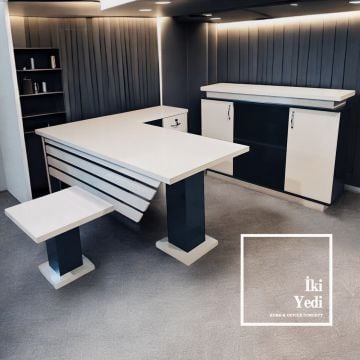 Hausser 180 cm Spor Model Ofis Mobilyası Takımı Yönetici Koltuklu Makam Masası Seti Büro Mobilyaları Patron Modern