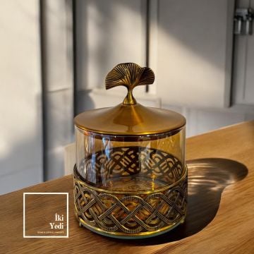 Jasper 77-3 Metal Kapaklı Cam Kase, Dekoratif İkramlık, Lüks Ev & Ofis Hediyesi Obje