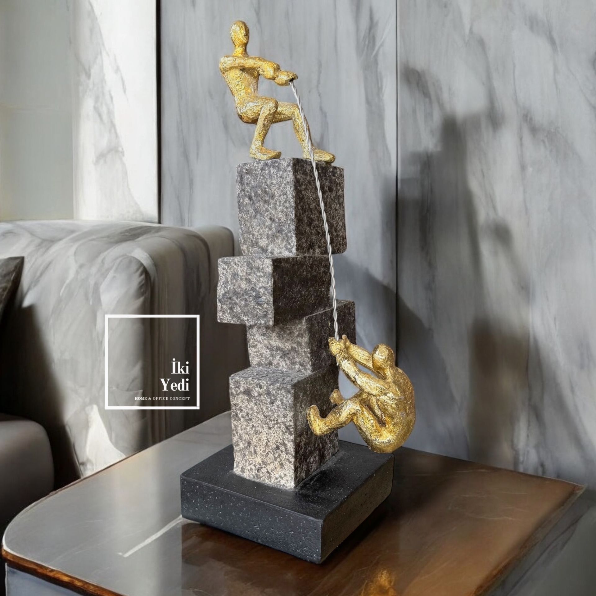 Johann 77-5 Birbirini Çeken Adamlar Dekoratif Obje Anlamlı Hediyelik Dekorlar Ev Ofis Hediyesi Biblo Heykel Grubu Siyah