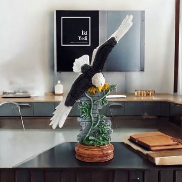 Ghoncha 77-2 Kanatlı Kartal Heykeli Siyah Beyaz Kartal Figürü Ofis Hediyesi Ev Dekorasyonu, Hediyelik Eşyalar Dekoratif Objeler