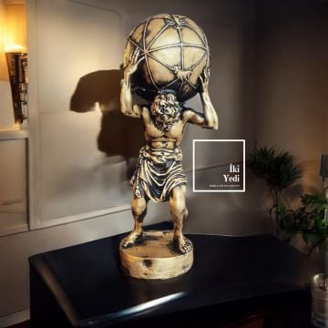 Atlas Dünyayı Taşıyan Adam 40 cm Mitolojik Dekoratif Obje Ev Dekorasyonu Ofis Hediyesi Lüks Hediyelikler