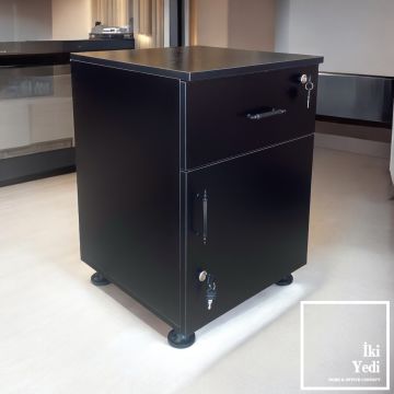 Miguel Siyah Keson Dolabı Kilitli Kapaklı Çekmeceli Çok Amaçlı Dolap Ev Ofis Büro Mobilyaları