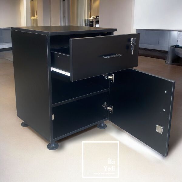 Miguel Siyah Keson Dolabı Kilitli Kapaklı Çekmeceli Çok Amaçlı Dolap Ev Ofis Büro Mobilyaları